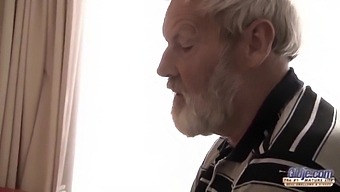European Teen Gives A Blowjob To An Older Man With A Big Cock And Swallows His Cum